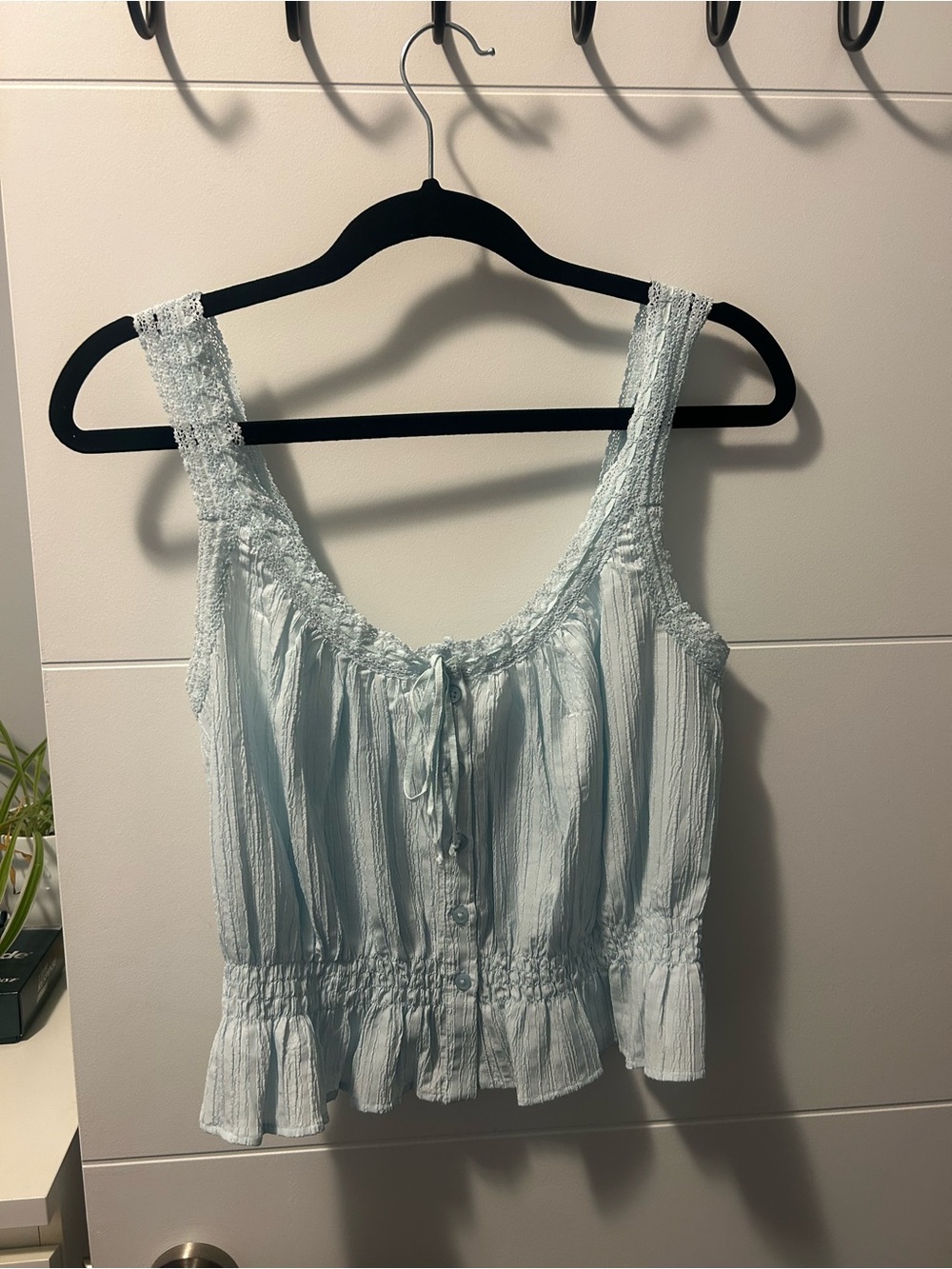 American Eagle Outfitters Light Blue Ruffled Tank Top